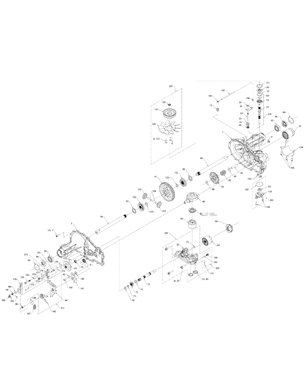Transmission Diagram and Parts List for GT1554VT 14VR13CK009-14VR13CK010 Cub Cadet Lawn Tractor